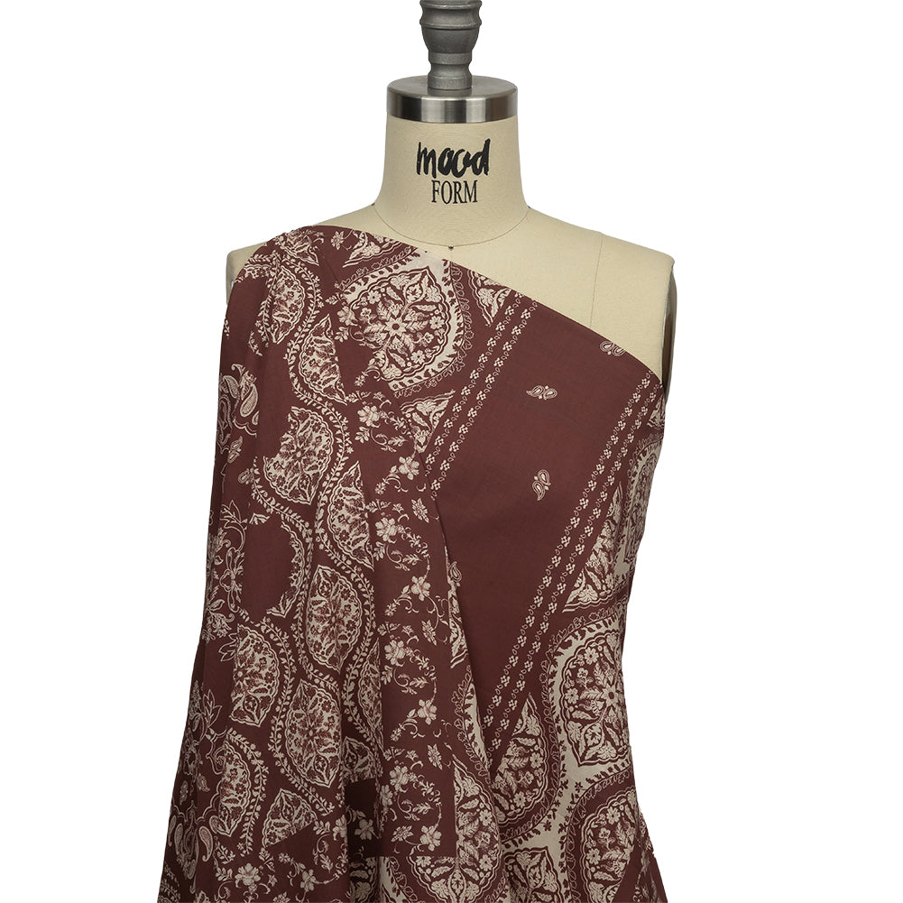 Cotton Voile Panel - Beige and Burgundy Paisley - Impressions in Time Print - Mood Exclusive Rockland Collection - Drape Cotton Voile Panel - Beige and Burgundy Paisley - Impressions in Time Print - Mood Exclusive Rockland Collection - Drape