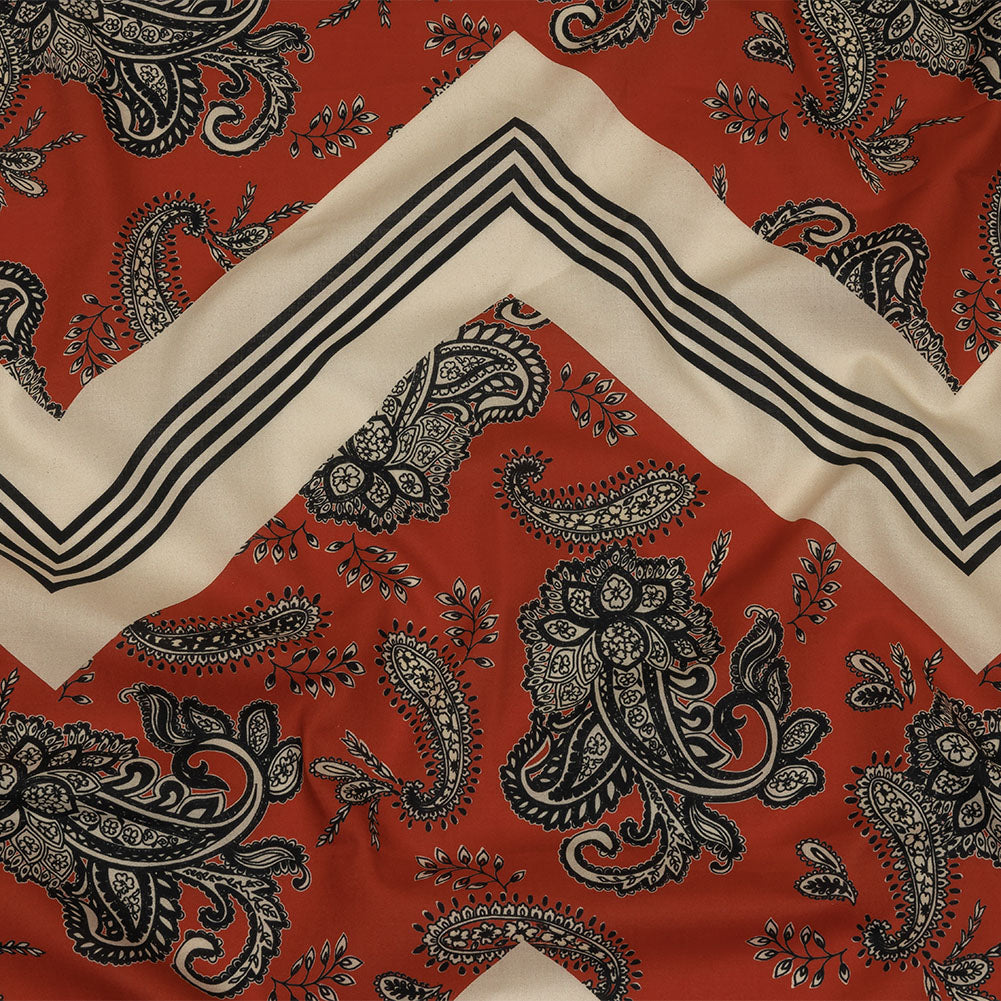 Cotton Voile - White and Orange Paisley and Chevron - Well Travelled Trails Print - Mood Exclusive Rockland Collection Cotton Voile - White and Orange Paisley and Chevron - Well Travelled Trails Print - Mood Exclusive Rockland Collection