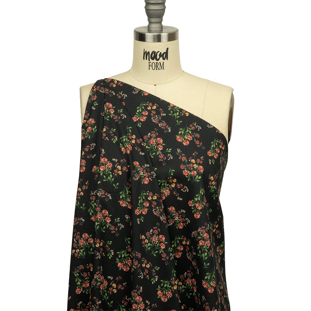 Cotton Voile - Black and Pink Floral - Mason Jar Bouquet Print - Mood Exclusive Rockland Collection - Drape Cotton Voile - Black and Pink Floral - Mason Jar Bouquet Print - Mood Exclusive Rockland Collection - Drape