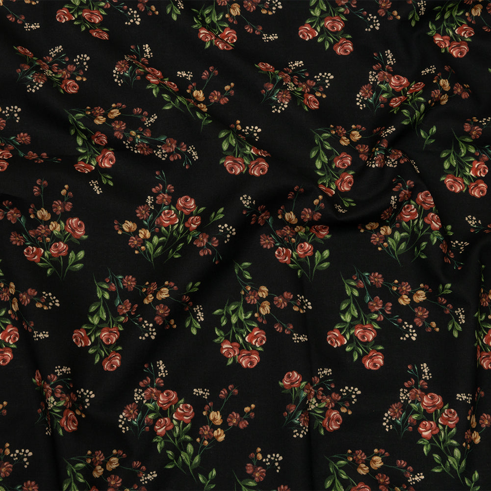 Cotton Voile - Black and Pink Floral - Mason Jar Bouquet Print - Mood Exclusive Rockland Collection Cotton Voile - Black and Pink Floral - Mason Jar Bouquet Print - Mood Exclusive Rockland Collection