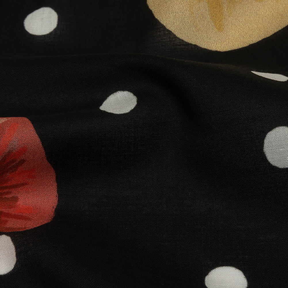 Cotton Voile - Black Floral and Polka Dots - Treasures Renewed Print - Mood Exclusive Rockland Collection - Detail Cotton Voile - Black Floral and Polka Dots - Treasures Renewed Print - Mood Exclusive Rockland Collection - Detail