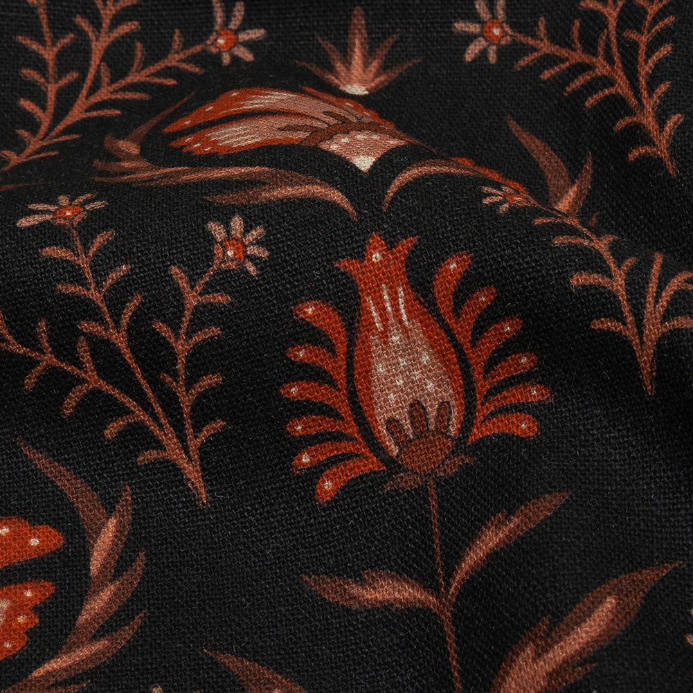 Linen and Rayon Woven - Black and Orange Floral - Watching the Fire Print - Mood Exclusive Rockland Collection Linen and Rayon Woven - Black and Orange Floral - Watching the Fire Print - Mood Exclusive Rockland Collection