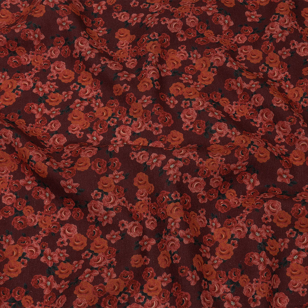 Linen and Rayon Woven - Red Floral - Rose Garden Romance Print - Mood Exclusive Rockland Collection Linen and Rayon Woven - Red Floral - Rose Garden Romance Print - Mood Exclusive Rockland Collection