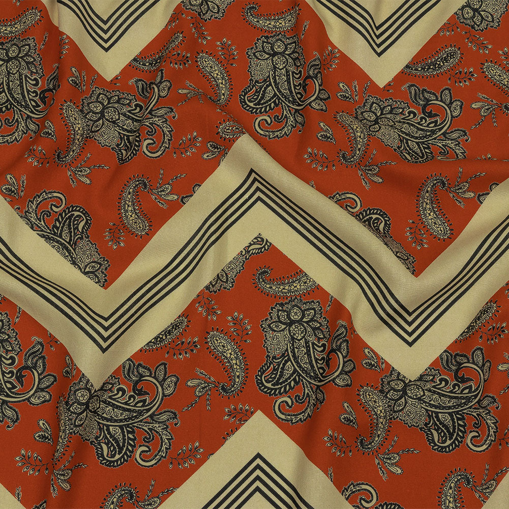 Linen and Rayon Woven - White and Orange Paisley and Chevron - Well Travelled Trails Print - Mood Exclusive Rockland Collection Linen and Rayon Woven - White and Orange Paisley and Chevron - Well Travelled Trails Print - Mood Exclusive Rockland Collection