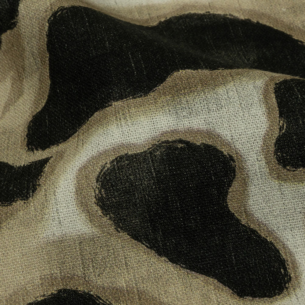 Linen and Rayon Woven - Black and Beige Abstract Spots - Fragments of Memory Print - Mood Exclusive Rockland Collection Linen and Rayon Woven - Black and Beige Abstract Spots - Fragments of Memory Print - Mood Exclusive Rockland Collection