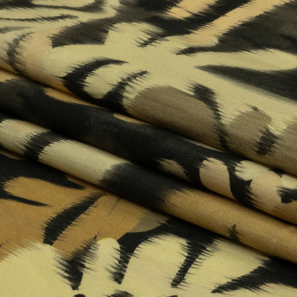 Linen and Rayon Woven - Black and Beige Ikat Leaves - Things We Leave Behind Print - Mood Exclusive Rockland Collection - Folded Linen and Rayon Woven - Black and Beige Ikat Leaves - Things We Leave Behind Print - Mood Exclusive Rockland Collection - Folded