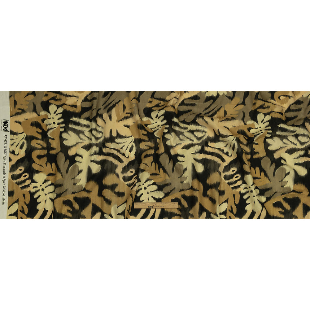 Linen and Rayon Woven - Black and Beige Ikat Leaves - Things We Leave Behind Print - Mood Exclusive Rockland Collection - Full Linen and Rayon Woven - Black and Beige Ikat Leaves - Things We Leave Behind Print - Mood Exclusive Rockland Collection - Full