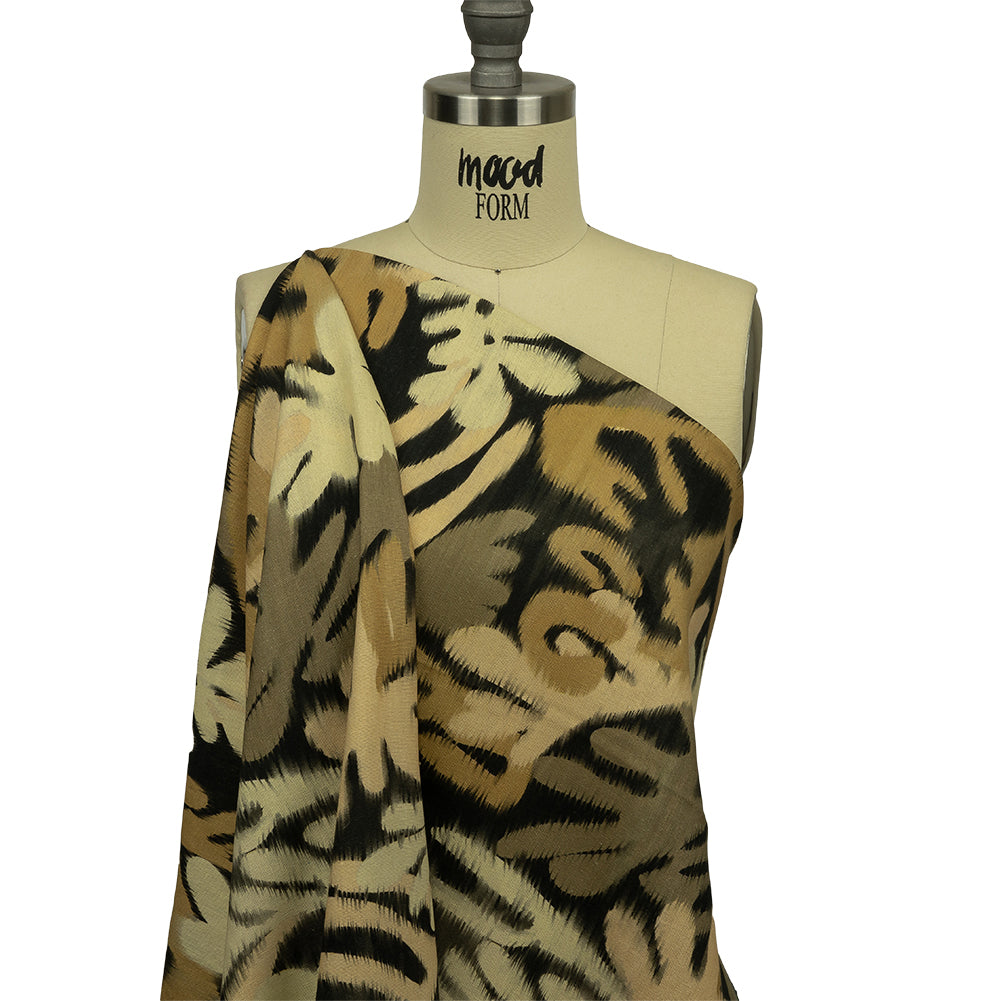 Linen and Rayon Woven - Black and Beige Ikat Leaves - Things We Leave Behind Print - Mood Exclusive Rockland Collection - Drape Linen and Rayon Woven - Black and Beige Ikat Leaves - Things We Leave Behind Print - Mood Exclusive Rockland Collection - Drape