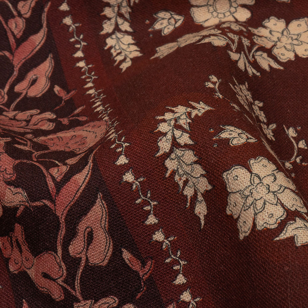 Linen and Rayon Woven - Burgundy Floral Stripes - Garden Paths Print - Mood Exclusive Rockland Collection Linen and Rayon Woven - Burgundy Floral Stripes - Garden Paths Print - Mood Exclusive Rockland Collection