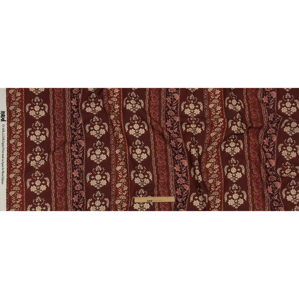 Linen and Rayon Woven - Burgundy Floral Stripes - Garden Paths Print - Mood Exclusive Rockland Collection Linen and Rayon Woven - Burgundy Floral Stripes - Garden Paths Print - Mood Exclusive Rockland Collection