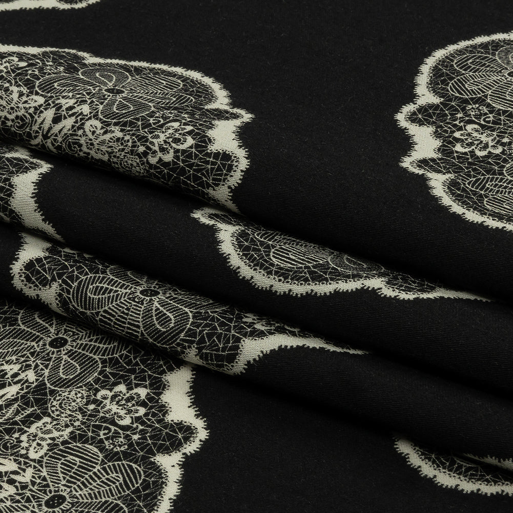 Rayon Challis - Black Lacy Medallions - Cathedral Windows Print - Mood Exclusive Metro Collection Rayon Challis - Black Lacy Medallions - Cathedral Windows Print - Mood Exclusive Metro Collection