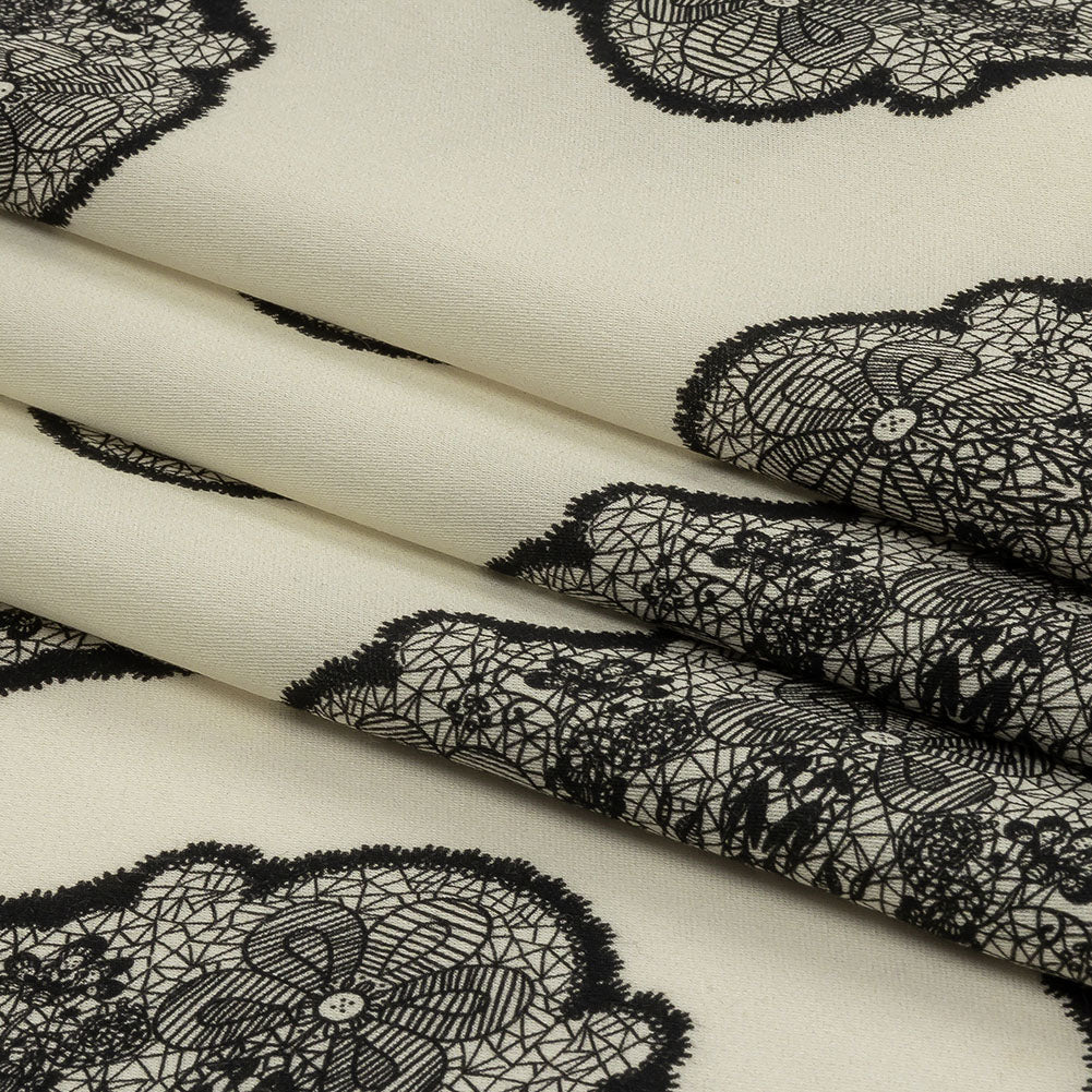 Rayon Challis - White Lacy Medallions - Cathedral Windows Print - Mood Exclusive Metro Collection - Folded Rayon Challis - White Lacy Medallions - Cathedral Windows Print - Mood Exclusive Metro Collection - Folded
