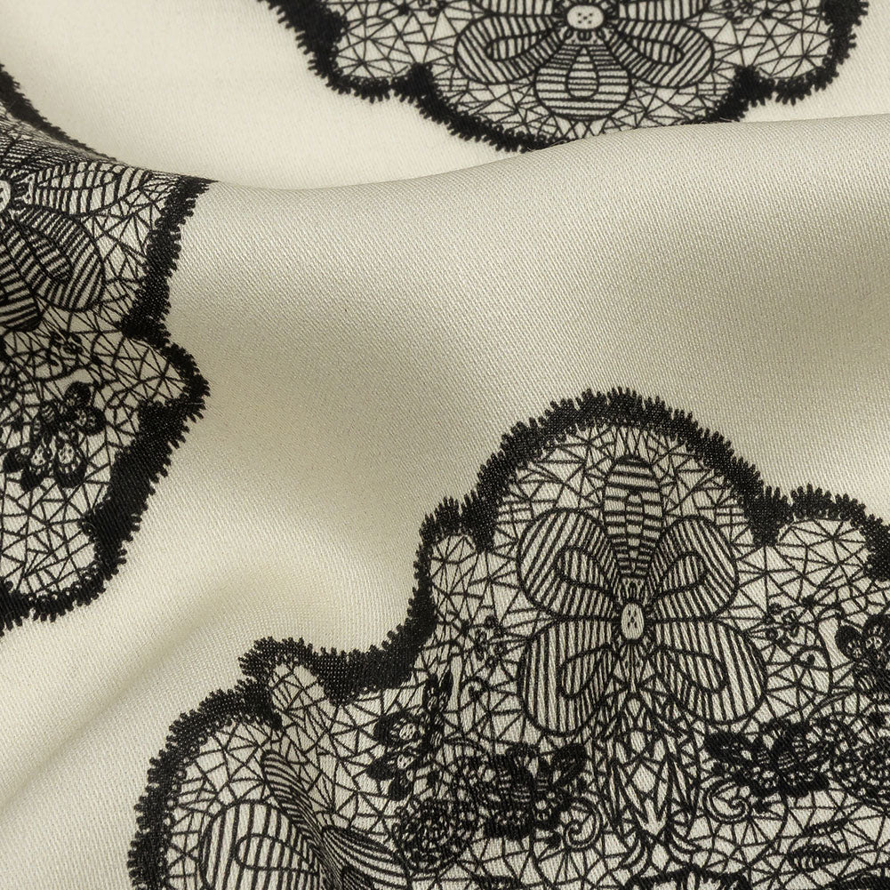 Rayon Challis - White Lacy Medallions - Cathedral Windows Print - Mood Exclusive Metro Collection - Detail Rayon Challis - White Lacy Medallions - Cathedral Windows Print - Mood Exclusive Metro Collection - Detail