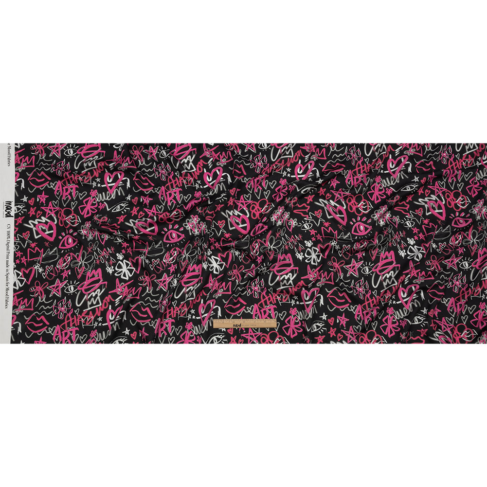 Rayon Challis - Pink and Black Graffiti Doodles - Spontaneous Collaboration Print - Mood Exclusive Metro Collection - Full Rayon Challis - Pink and Black Graffiti Doodles - Spontaneous Collaboration Print - Mood Exclusive Metro Collection - Full