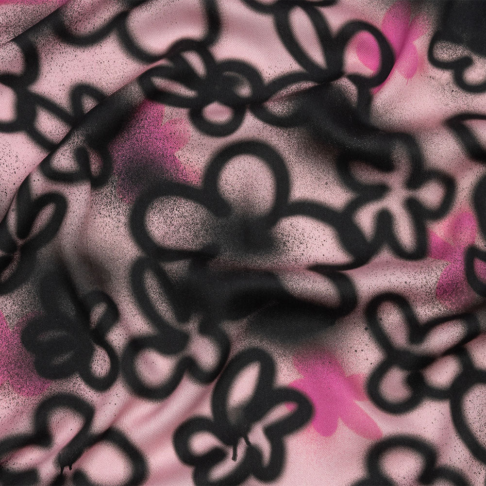 Rayon Challis - Pink and Black Spraypaint Floral - Street Sketch Print - Mood Exclusive Metro Collection Rayon Challis - Pink and Black Spraypaint Floral - Street Sketch Print - Mood Exclusive Metro Collection