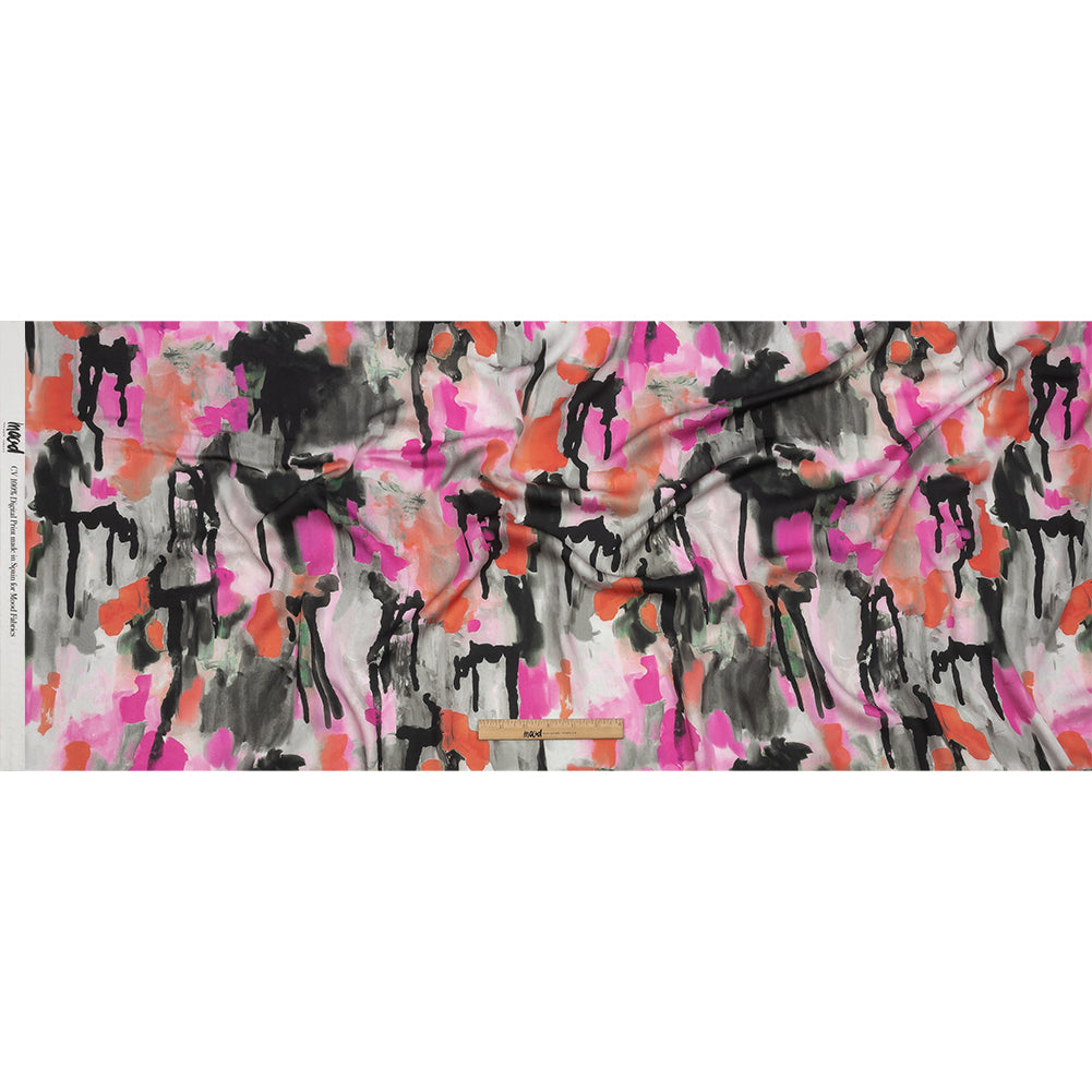 Rayon Challis - Pink and Orange Abstract Paint Drips - Painted Aspirations Print - Mood Exclusive Metro Collection - Full Rayon Challis - Pink and Orange Abstract Paint Drips - Painted Aspirations Print - Mood Exclusive Metro Collection - Full