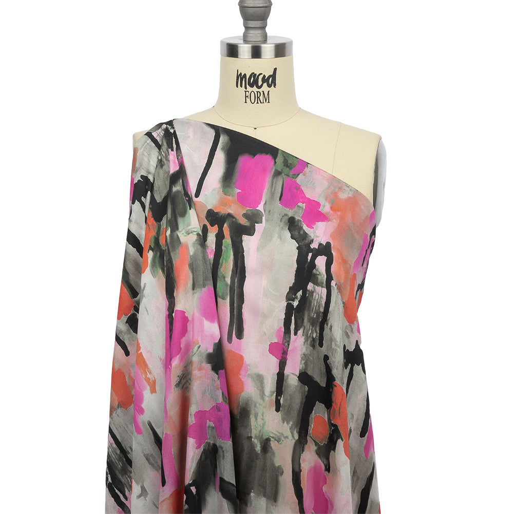 Rayon Challis - Pink and Orange Abstract Paint Drips - Painted Aspirations Print - Mood Exclusive Metro Collection - Drape Rayon Challis - Pink and Orange Abstract Paint Drips - Painted Aspirations Print - Mood Exclusive Metro Collection - Drape
