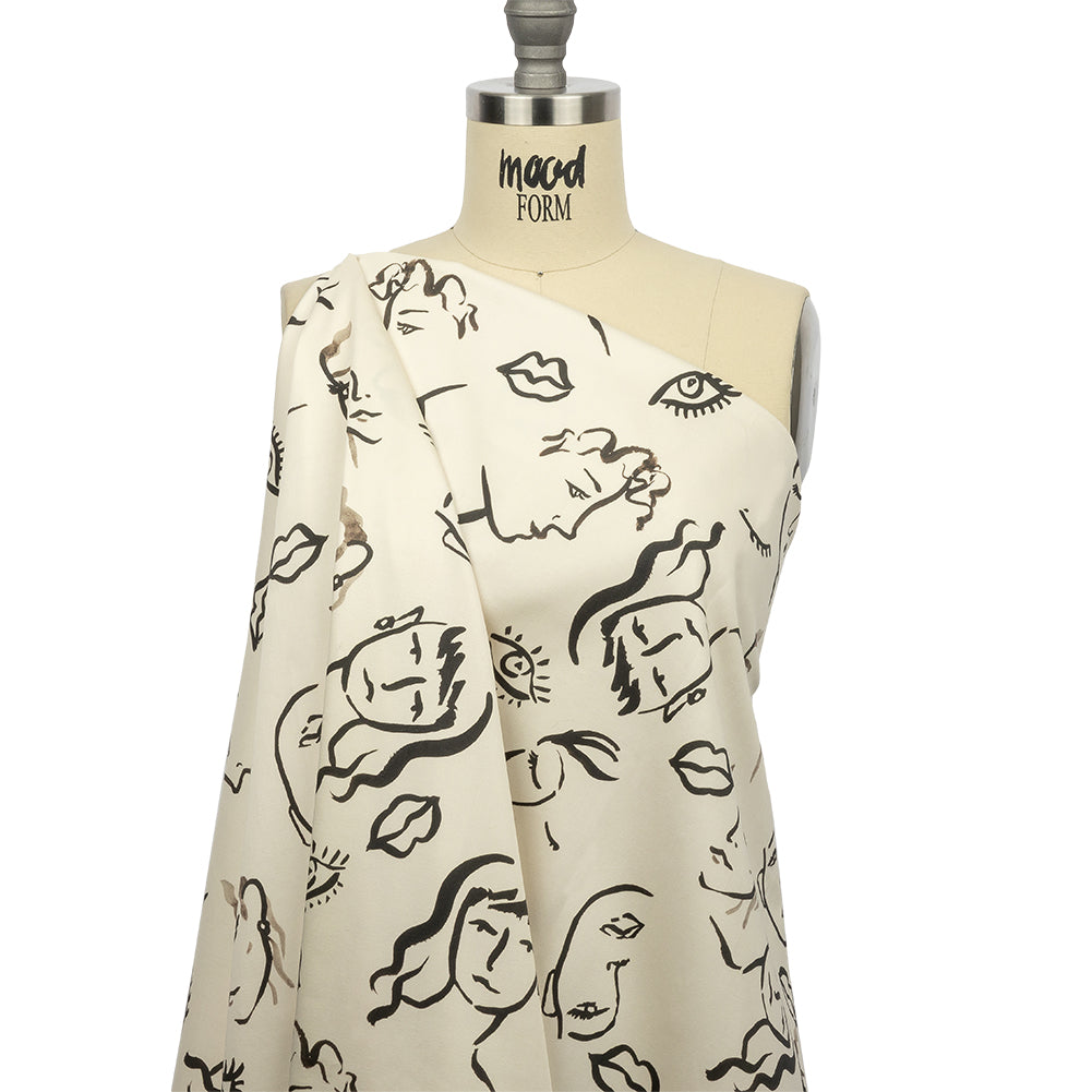 Stretch Cotton Sateen - Black and White Face Drawings - Everyday Runway Print - Mood Exclusive Metro Collection Stretch Cotton Sateen - Black and White Face Drawings - Everyday Runway Print - Mood Exclusive Metro Collection