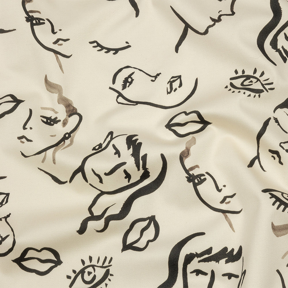 Stretch Cotton Sateen - Black and White Face Drawings - Everyday Runway Print - Mood Exclusive Metro Collection Stretch Cotton Sateen - Black and White Face Drawings - Everyday Runway Print - Mood Exclusive Metro Collection