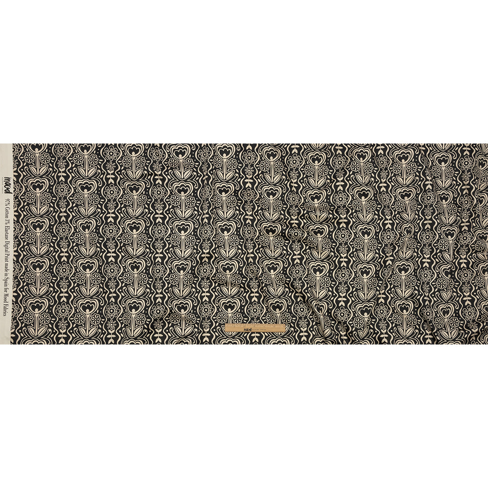 Stretch Cotton Sateen - Black and White Floral Rows - Park Avenue Print - Mood Exclusive Metro Collection Stretch Cotton Sateen - Black and White Floral Rows - Park Avenue Print - Mood Exclusive Metro Collection