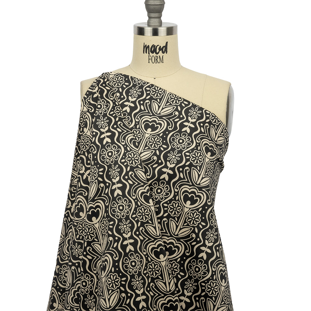 Stretch Cotton Sateen - Black and White Floral Rows - Park Avenue Print - Mood Exclusive Metro Collection Stretch Cotton Sateen - Black and White Floral Rows - Park Avenue Print - Mood Exclusive Metro Collection