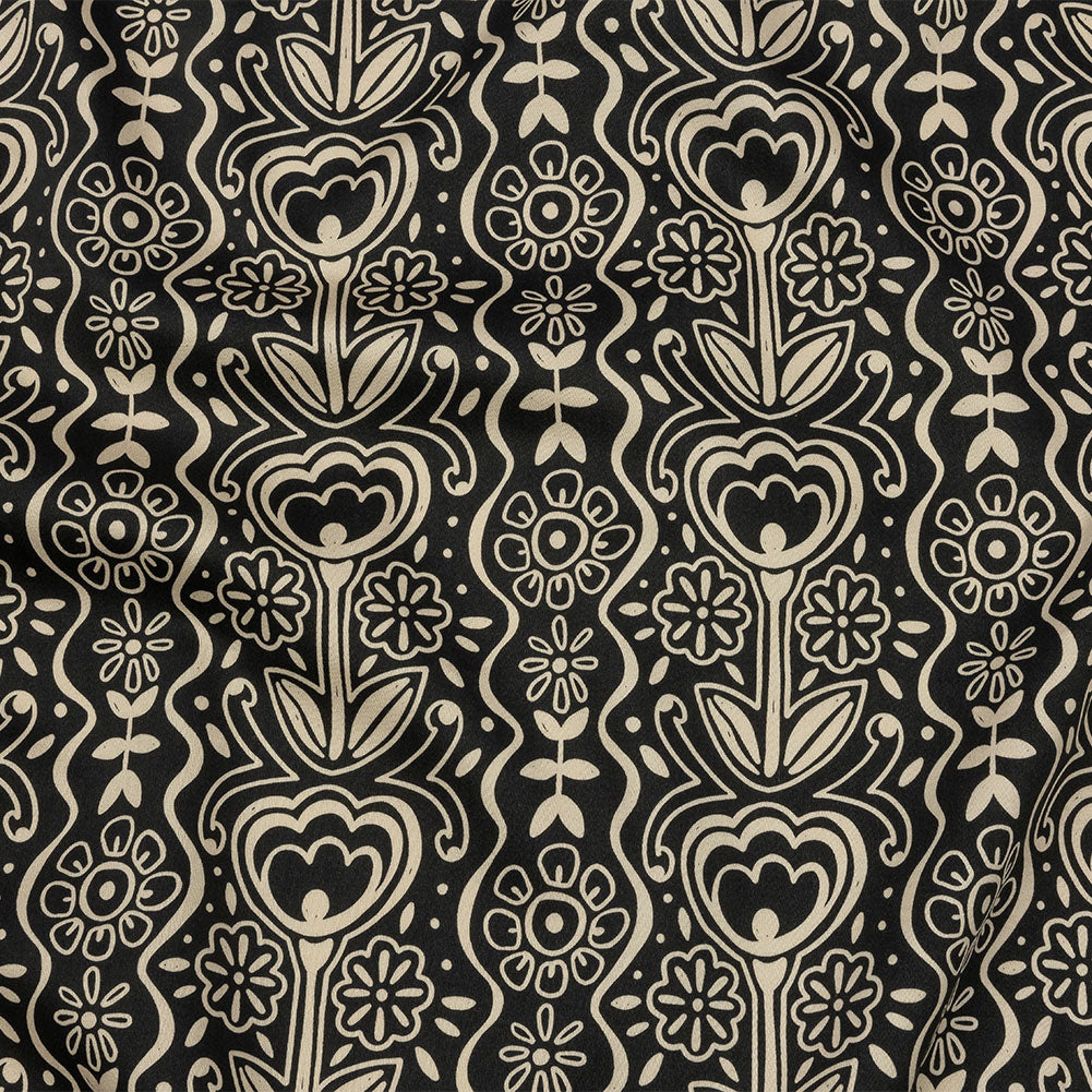 Stretch Cotton Sateen - Black and White Floral Rows - Park Avenue Print - Mood Exclusive Metro Collection Stretch Cotton Sateen - Black and White Floral Rows - Park Avenue Print - Mood Exclusive Metro Collection