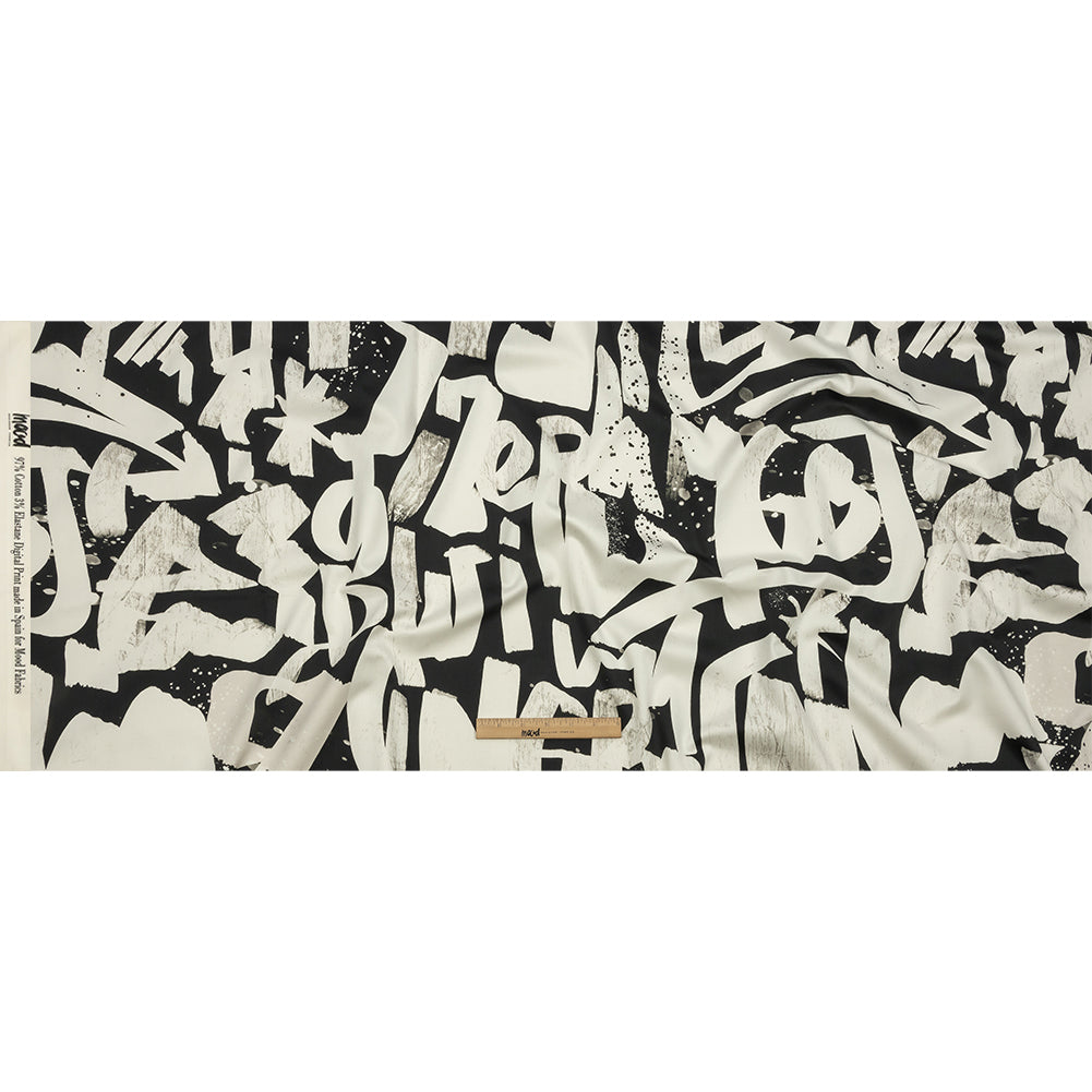 Stretch Cotton Sateen - Black and White Graffiti Letters - Wall of Fame Print - Mood Exclusive Metro Collection - Full Stretch Cotton Sateen - Black and White Graffiti Letters - Wall of Fame Print - Mood Exclusive Metro Collection - Full