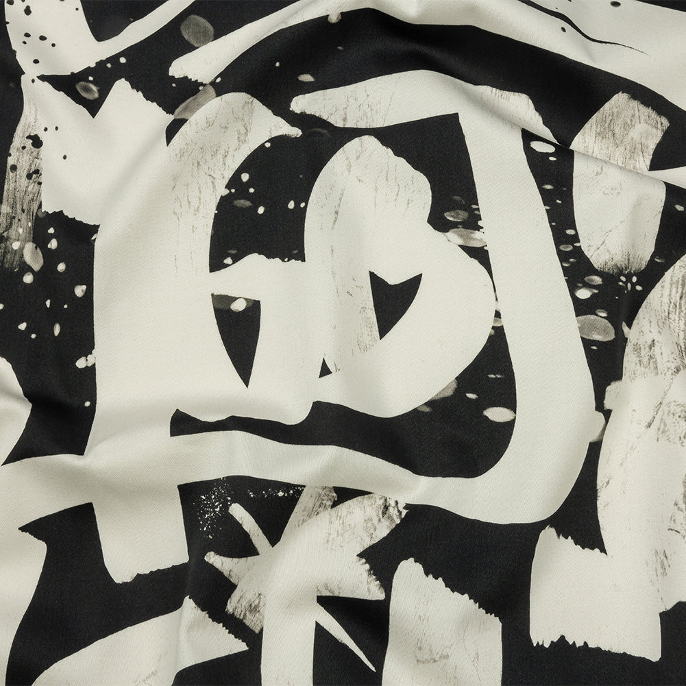 Stretch Cotton Sateen - Black and White Graffiti Letters - Wall of Fame Print - Mood Exclusive Metro Collection Stretch Cotton Sateen - Black and White Graffiti Letters - Wall of Fame Print - Mood Exclusive Metro Collection