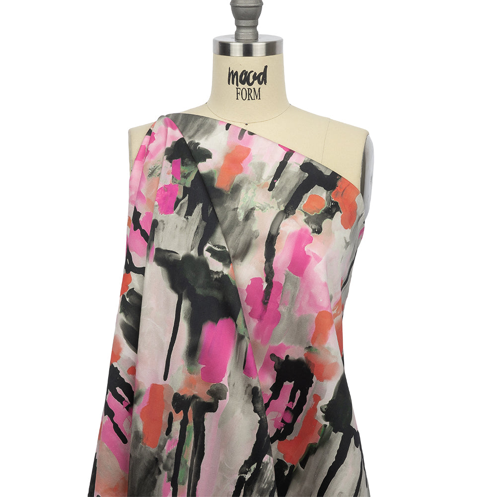 Stretch Cotton Sateen - Pink and Orange Abstract Paint Drips - Painted Aspirations Print - Mood Exclusive Metro Collection Stretch Cotton Sateen - Pink and Orange Abstract Paint Drips - Painted Aspirations Print - Mood Exclusive Metro Collection