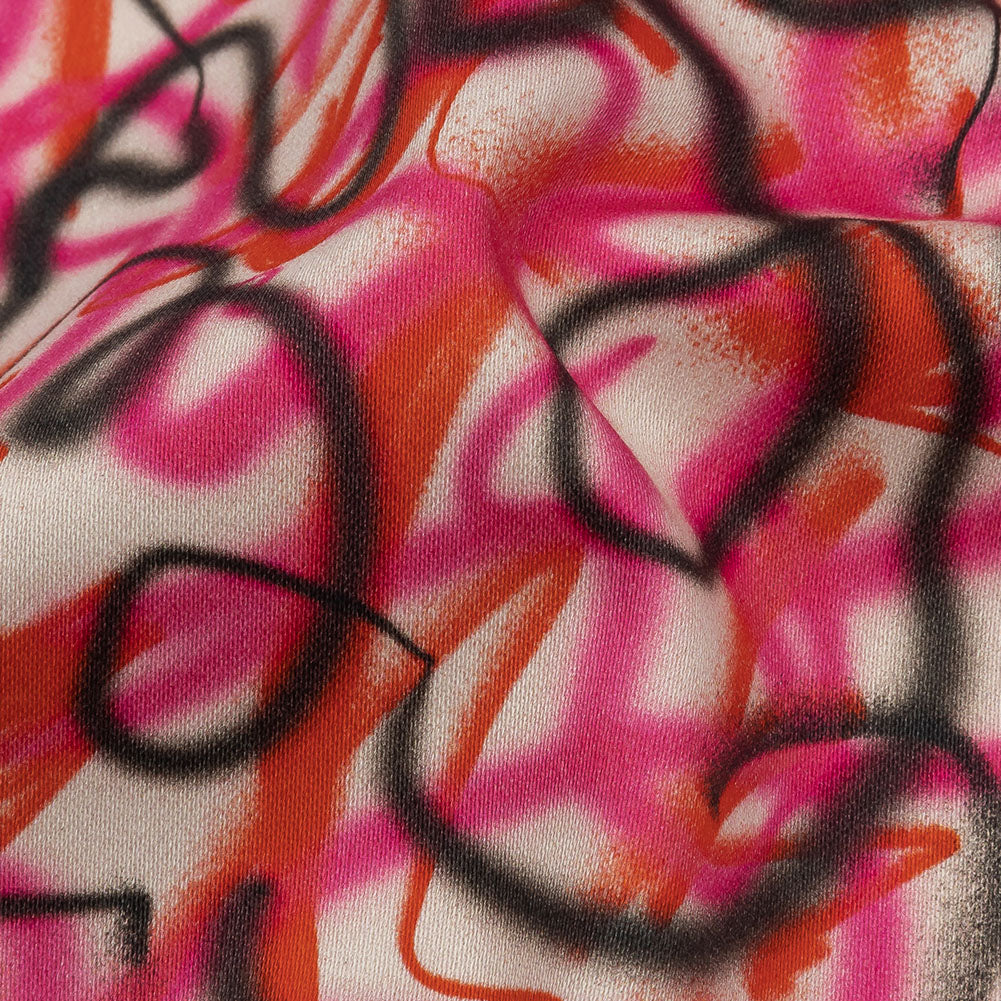 Stretch Cotton Sateen - Pink Spraypaint Scribbles - Love Notorious Print - Mood Exclusive Metro Collection - Detail Stretch Cotton Sateen - Pink Spraypaint Scribbles - Love Notorious Print - Mood Exclusive Metro Collection - Detail