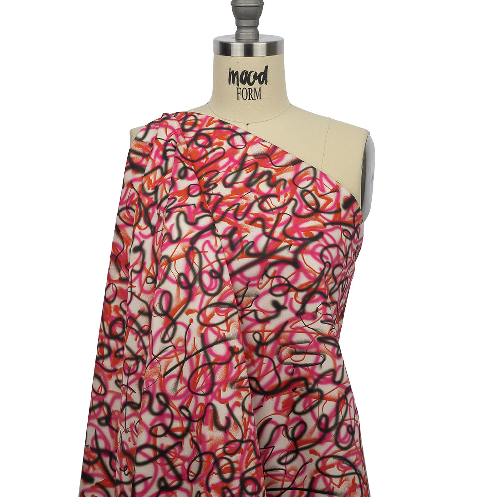 Stretch Cotton Sateen - Pink Spraypaint Scribbles - Love Notorious Print - Mood Exclusive Metro Collection - Drape Stretch Cotton Sateen - Pink Spraypaint Scribbles - Love Notorious Print - Mood Exclusive Metro Collection - Drape