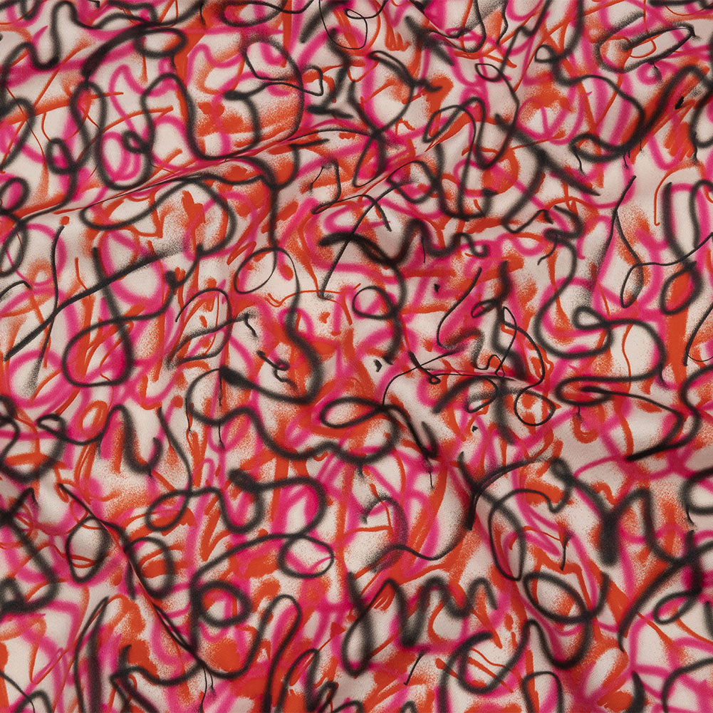Stretch Cotton Sateen - Pink Spraypaint Scribbles - Love Notorious Print - Mood Exclusive Metro Collection Stretch Cotton Sateen - Pink Spraypaint Scribbles - Love Notorious Print - Mood Exclusive Metro Collection