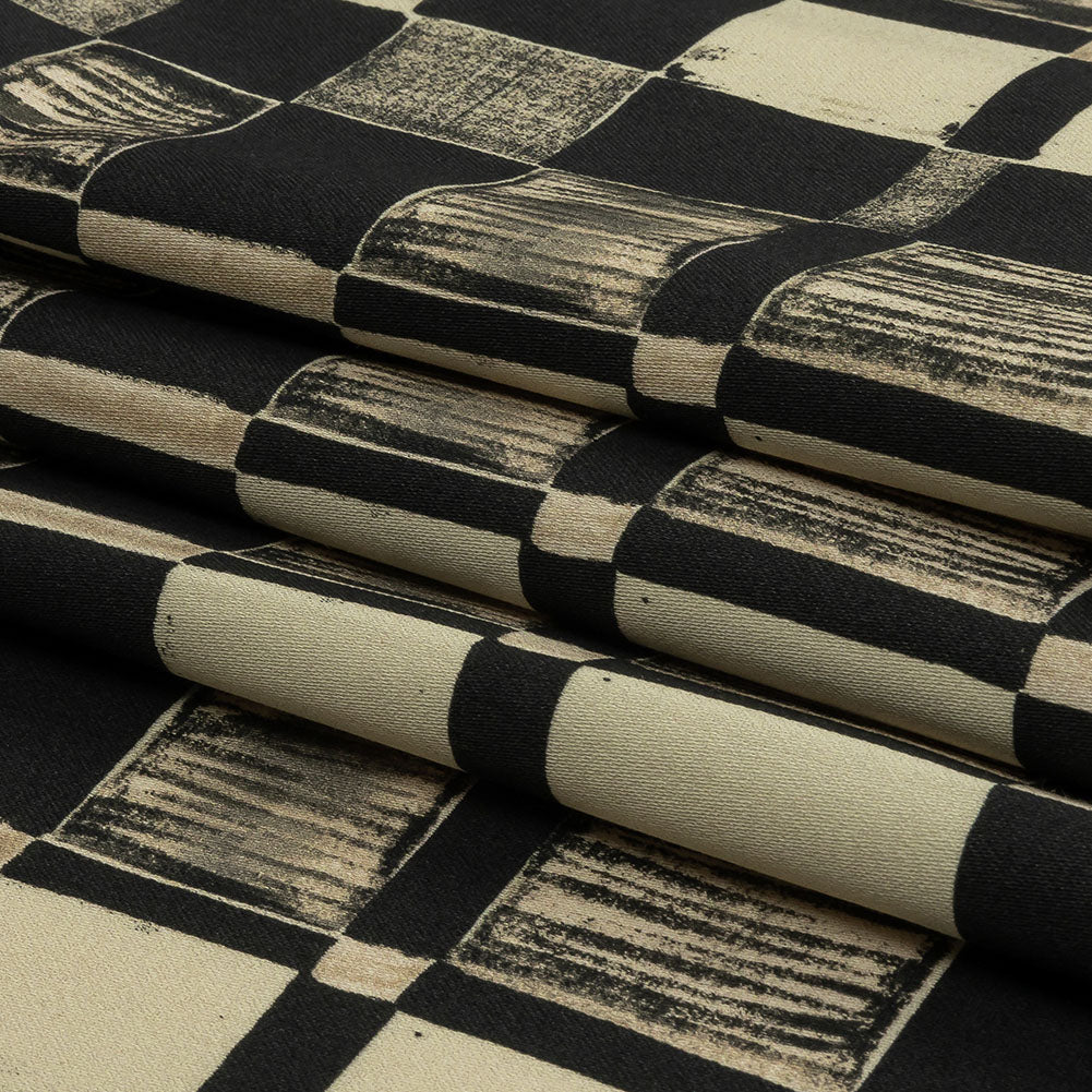 Stretch Cotton Sateen - Black and White Checks - City Blocked Print - Mood Exclusive Metro Collection - Folded Stretch Cotton Sateen - Black and White Checks - City Blocked Print - Mood Exclusive Metro Collection - Folded