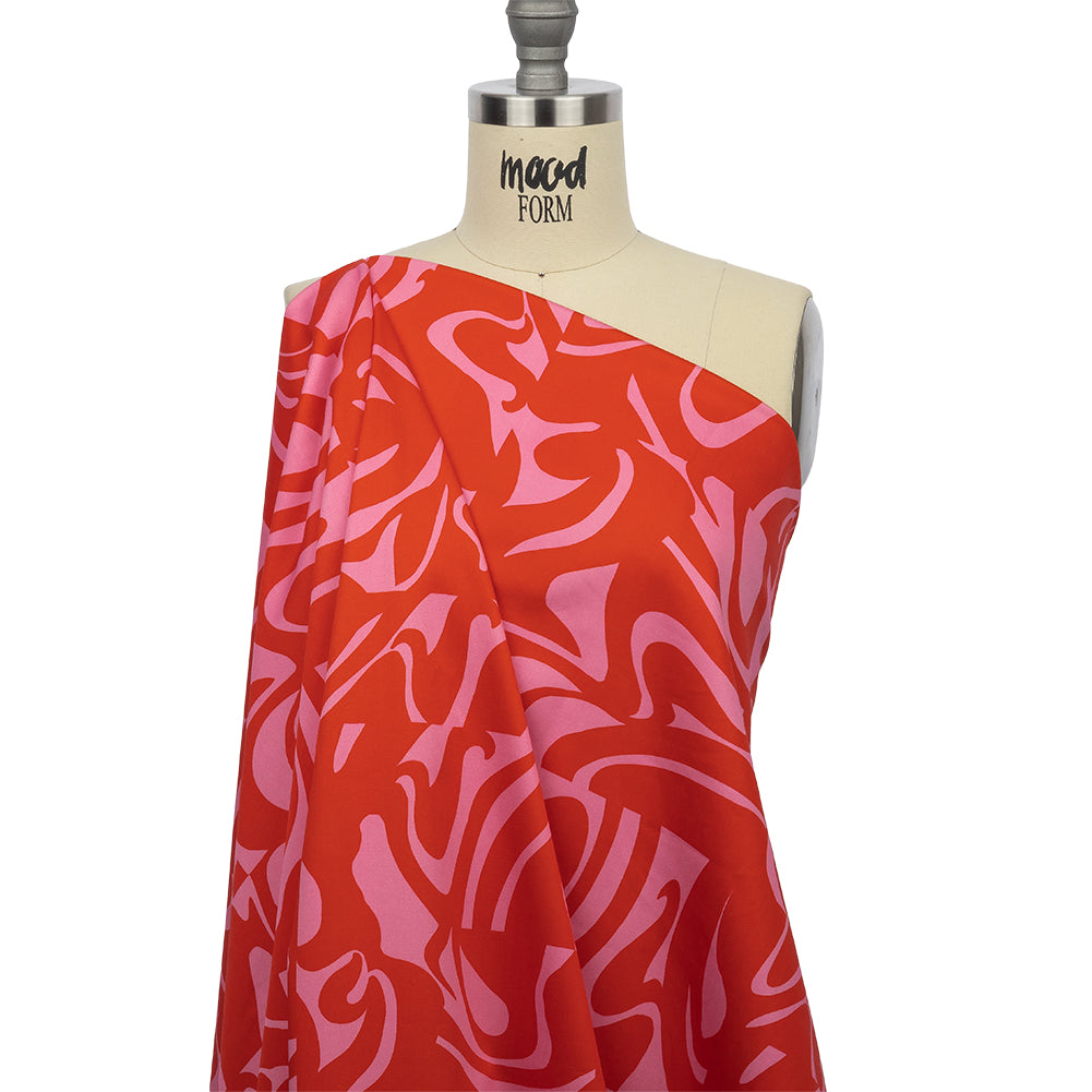 Stretch Cotton Sateen - Pink and Red Abstract - Show Goes On Print - Mood Exclusive Metro Collection Stretch Cotton Sateen - Pink and Red Abstract - Show Goes On Print - Mood Exclusive Metro Collection