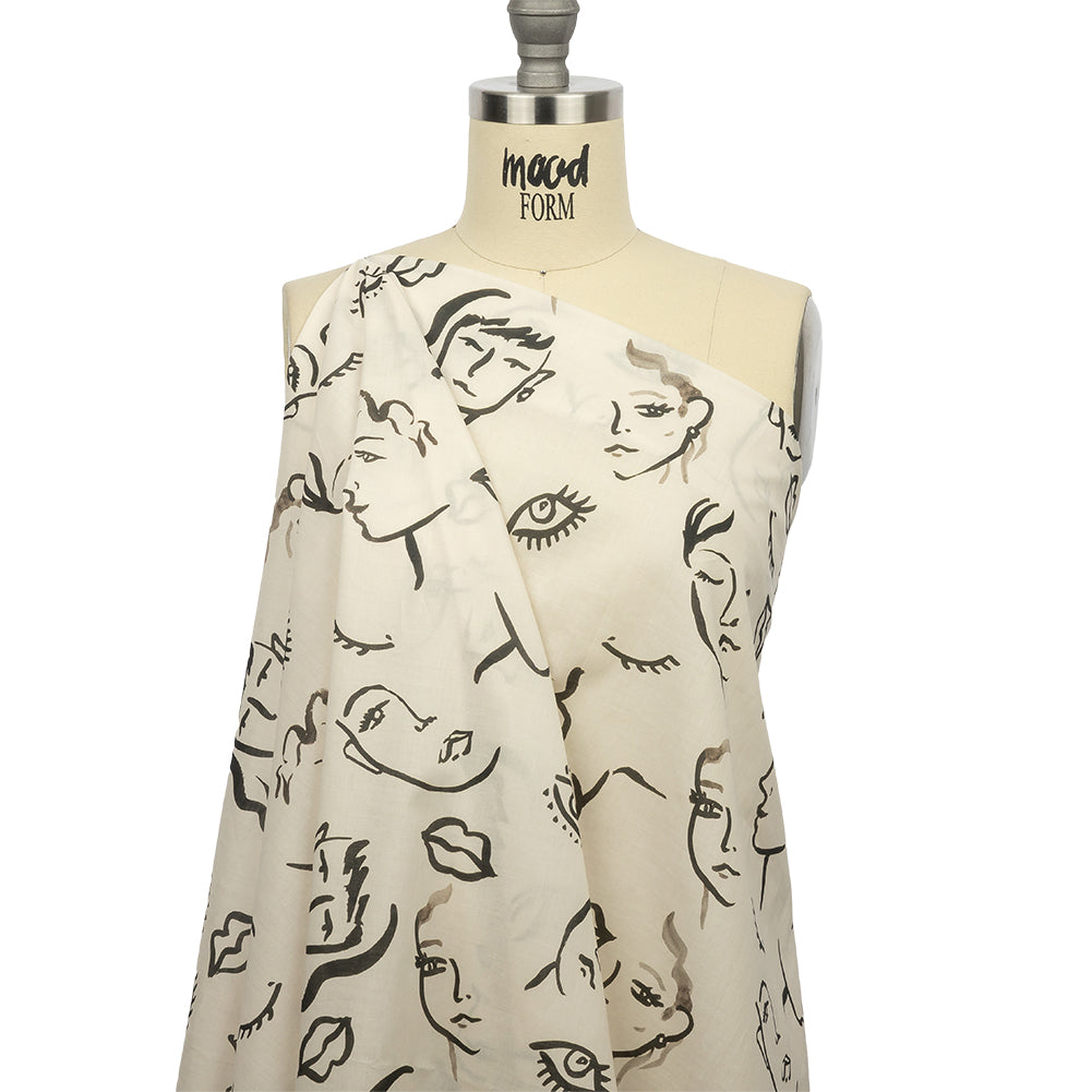 Cotton Voile - Black and White Face Drawings - Everyday Runway Print - Mood Exclusive Metro Collection Cotton Voile - Black and White Face Drawings - Everyday Runway Print - Mood Exclusive Metro Collection