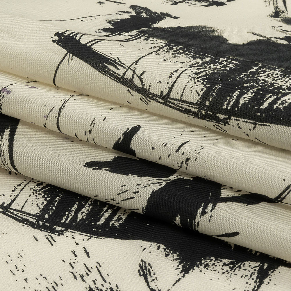 Cotton Voile - Black and White Abstract - Subway Lines Print - Mood Exclusive Metro Collection Cotton Voile - Black and White Abstract - Subway Lines Print - Mood Exclusive Metro Collection