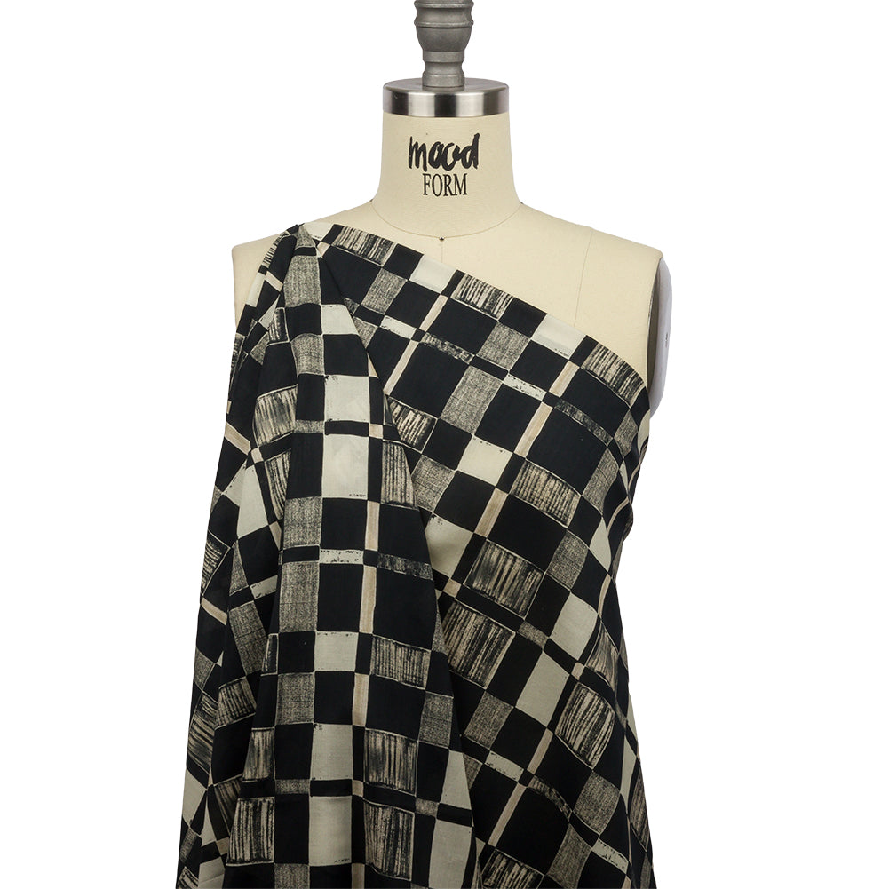Cotton Voile - Black and White Checks - City Blocked Print - Mood Exclusive Metro Collection Cotton Voile - Black and White Checks - City Blocked Print - Mood Exclusive Metro Collection