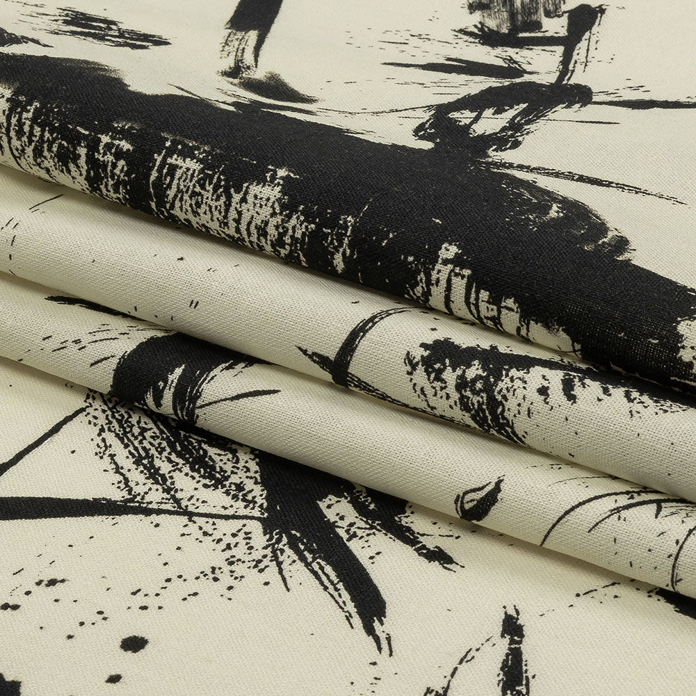 Linen and Rayon Woven - Black and Ivory Abstract - Subway Lines Print - Mood Exclusive Metro Collection - Folded Linen and Rayon Woven - Black and Ivory Abstract - Subway Lines Print - Mood Exclusive Metro Collection - Folded