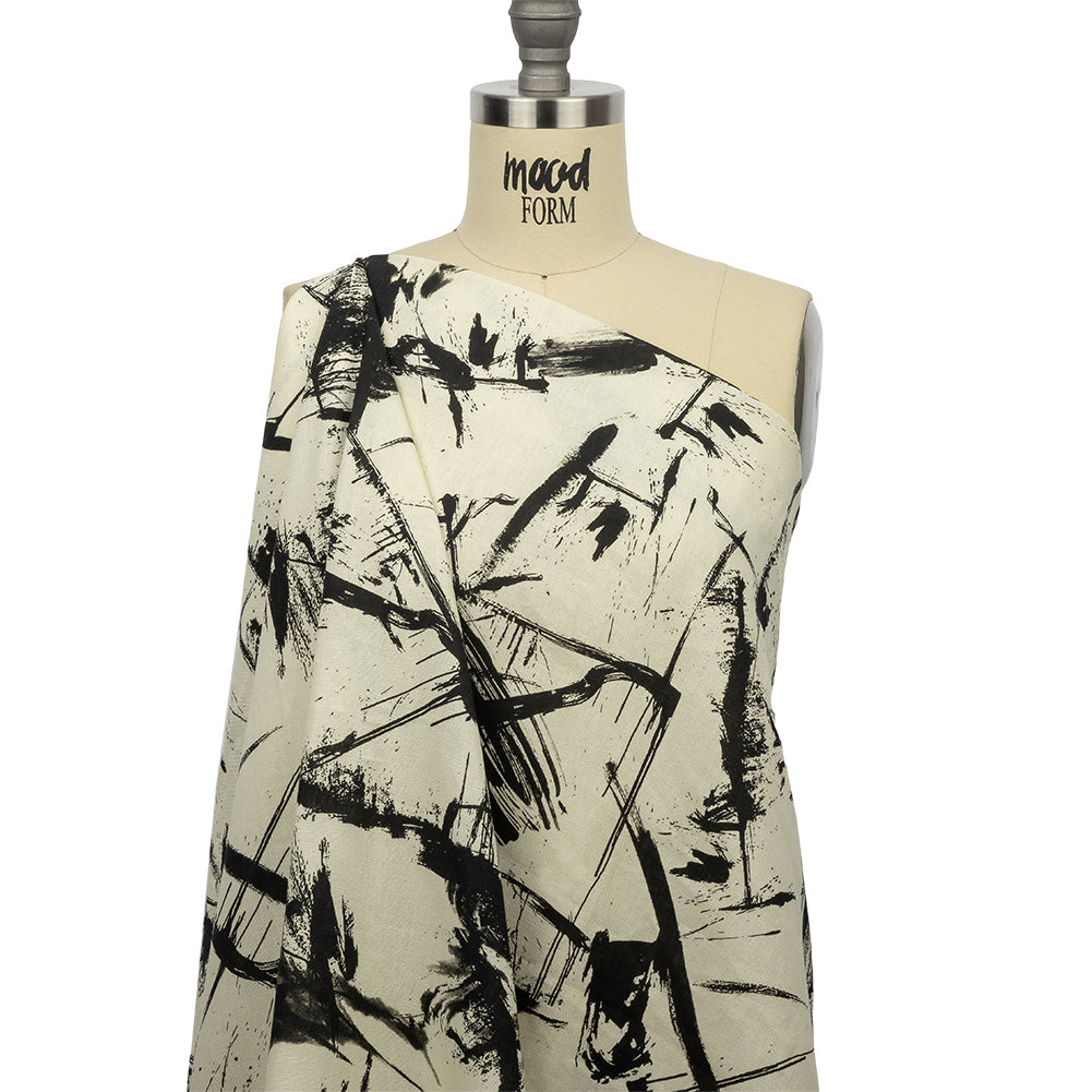 Linen and Rayon Woven - Black and Ivory Abstract - Subway Lines Print - Mood Exclusive Metro Collection - Drape Linen and Rayon Woven - Black and Ivory Abstract - Subway Lines Print - Mood Exclusive Metro Collection - Drape