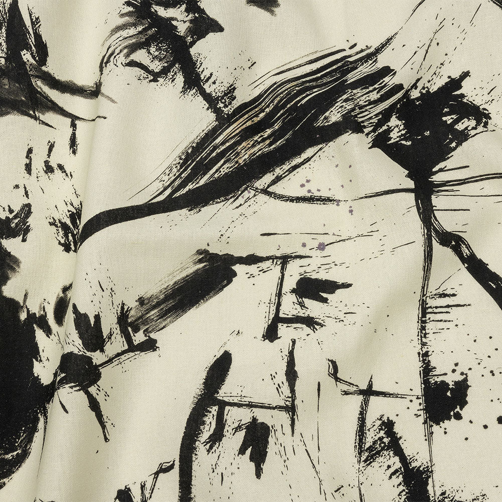 Linen and Rayon Woven - Black and Ivory Abstract - Subway Lines Print - Mood Exclusive Metro Collection Linen and Rayon Woven - Black and Ivory Abstract - Subway Lines Print - Mood Exclusive Metro Collection