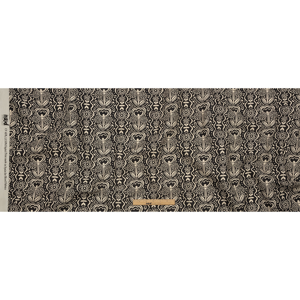 Linen and Rayon Woven - Black and White Floral Rows - Park Avenue Print - Mood Exclusive Metro Collection Linen and Rayon Woven - Black and White Floral Rows - Park Avenue Print - Mood Exclusive Metro Collection