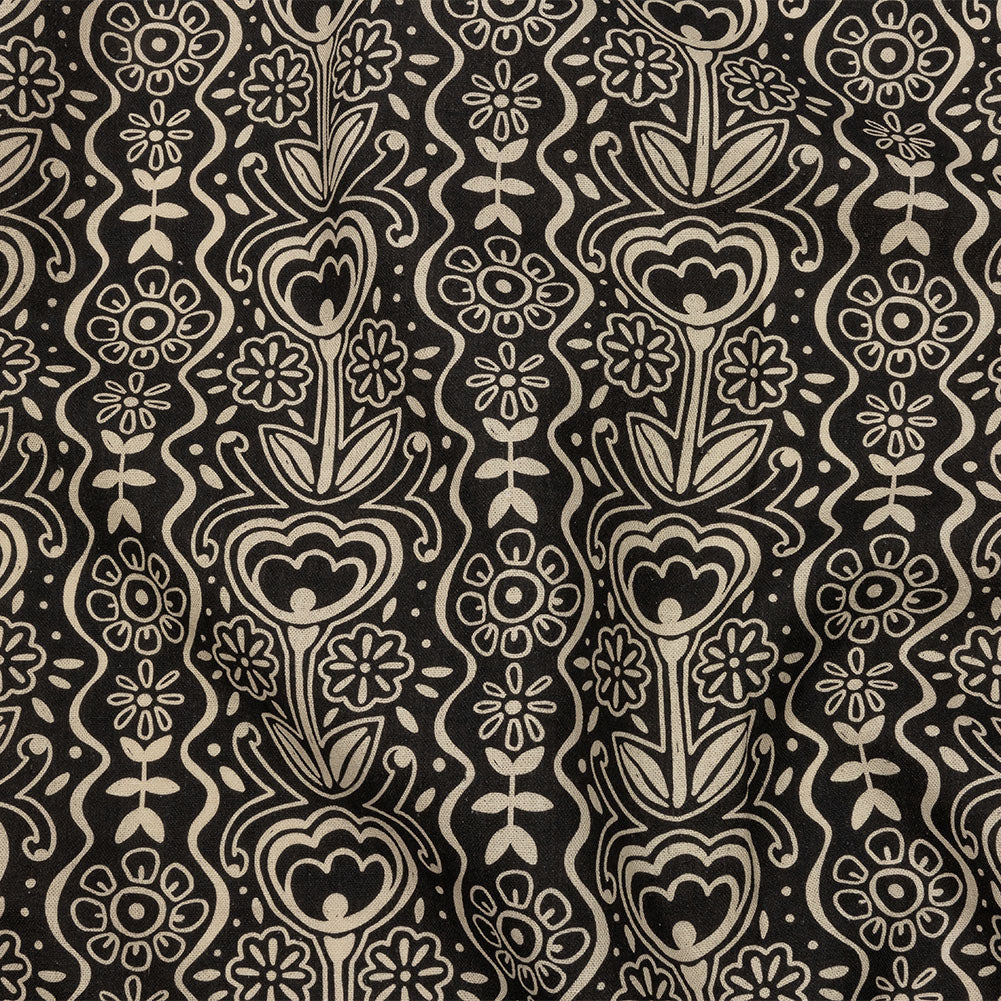 Linen and Rayon Woven - Black and White Floral Rows - Park Avenue Print - Mood Exclusive Metro Collection Linen and Rayon Woven - Black and White Floral Rows - Park Avenue Print - Mood Exclusive Metro Collection