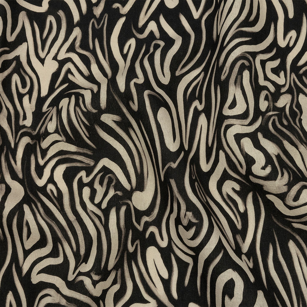 Linen and Rayon Woven - Black and White Abstract Lines - Gallery Tour Print - Mood Exclusive Metro Collection Linen and Rayon Woven - Black and White Abstract Lines - Gallery Tour Print - Mood Exclusive Metro Collection