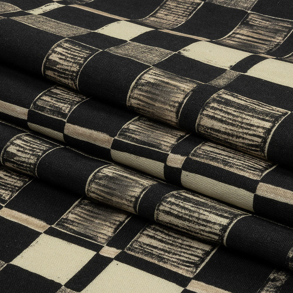 Linen and Rayon Woven - Black and White Checks - City Blocked Print - Mood Exclusive Metro Collection Linen and Rayon Woven - Black and White Checks - City Blocked Print - Mood Exclusive Metro Collection