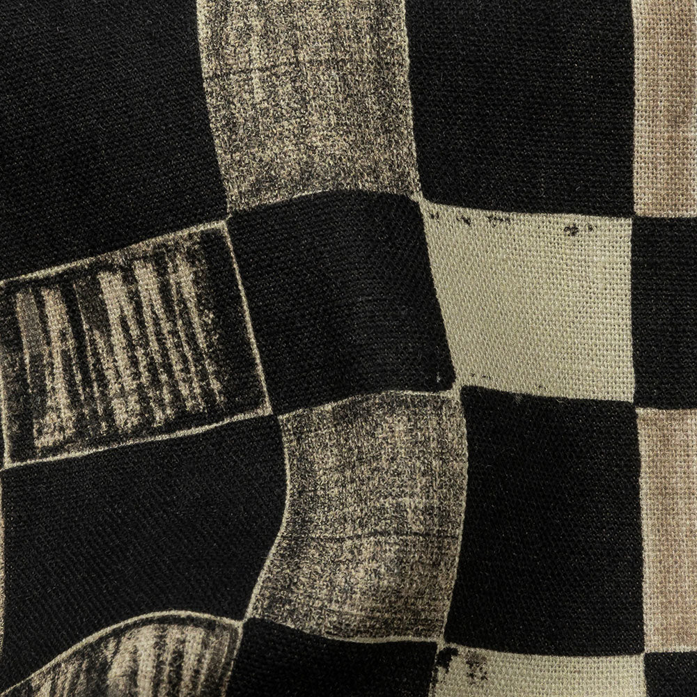 Linen and Rayon Woven - Black and White Checks - City Blocked Print - Mood Exclusive Metro Collection Linen and Rayon Woven - Black and White Checks - City Blocked Print - Mood Exclusive Metro Collection