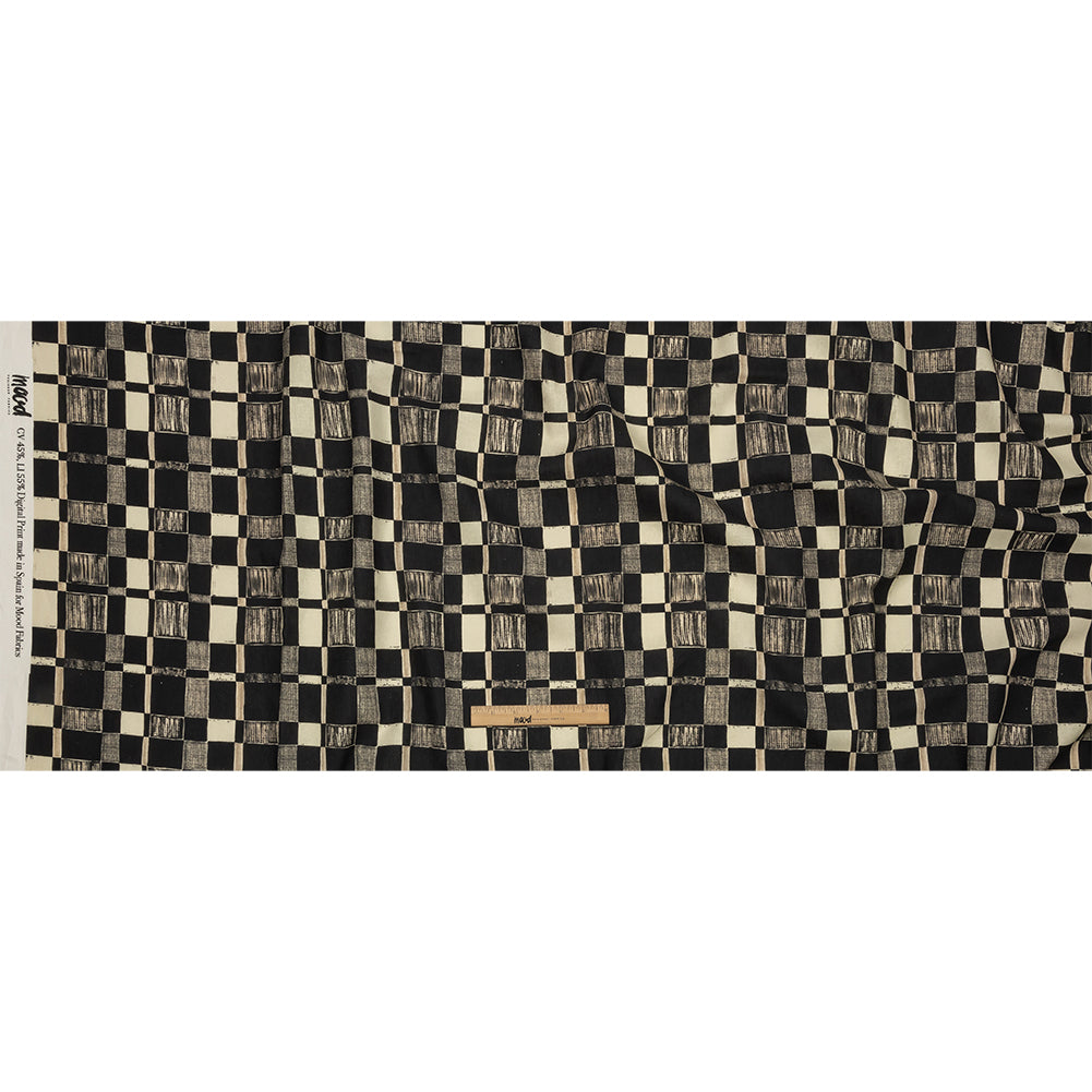 Linen and Rayon Woven - Black and White Checks - City Blocked Print - Mood Exclusive Metro Collection Linen and Rayon Woven - Black and White Checks - City Blocked Print - Mood Exclusive Metro Collection