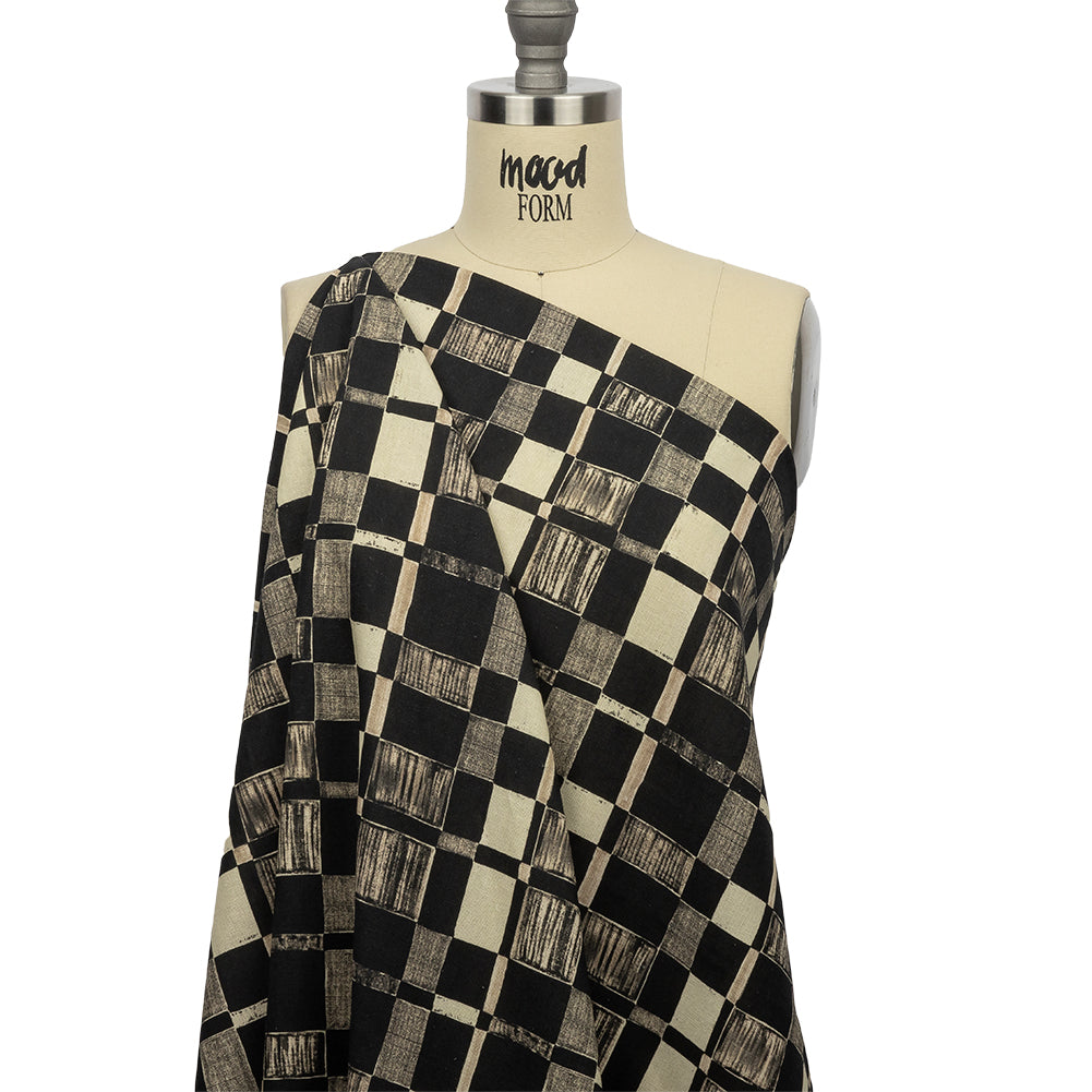 Linen and Rayon Woven - Black and White Checks - City Blocked Print - Mood Exclusive Metro Collection Linen and Rayon Woven - Black and White Checks - City Blocked Print - Mood Exclusive Metro Collection