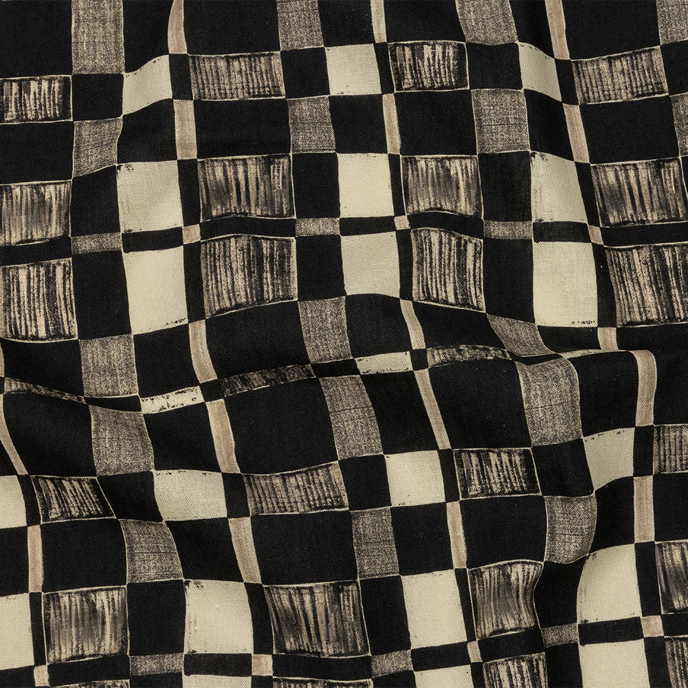 Linen and Rayon Woven - Black and White Checks - City Blocked Print - Mood Exclusive Metro Collection Linen and Rayon Woven - Black and White Checks - City Blocked Print - Mood Exclusive Metro Collection