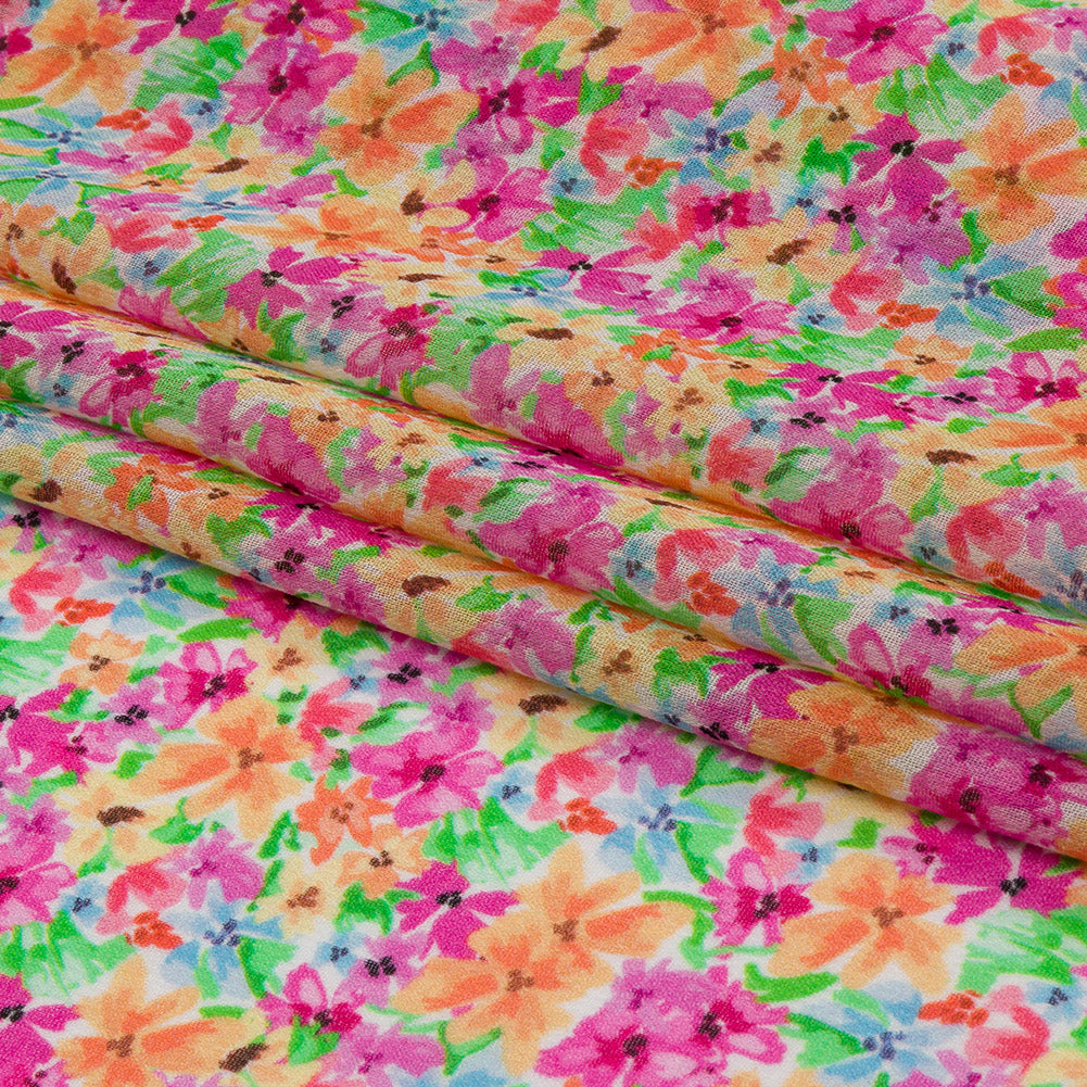 Viscose Georgette - Pink and Orange Floral - Isola Bella Print - Mood Exclusive Secret Garden Collection Viscose Georgette - Pink and Orange Floral - Isola Bella Print - Mood Exclusive Secret Garden Collection