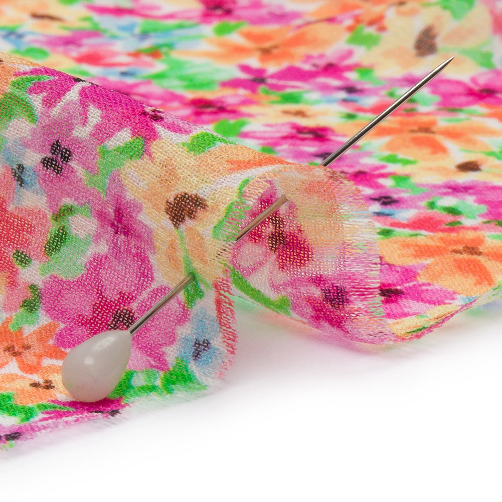 Viscose Georgette - Pink and Orange Floral - Isola Bella Print - Mood Exclusive Secret Garden Collection Viscose Georgette - Pink and Orange Floral - Isola Bella Print - Mood Exclusive Secret Garden Collection